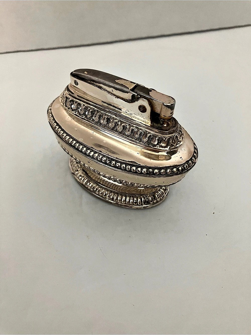 Vintage Ronson Queen Anne Table Lighter, Silver & Green